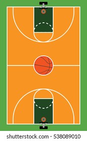 Basketball Court With Basketball. Field Isolated On Green Background