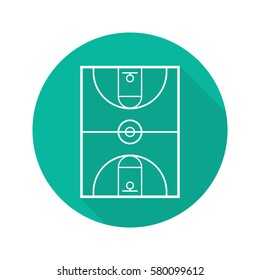 Basketball court flat linear long shadow icon. Vector line symbol
