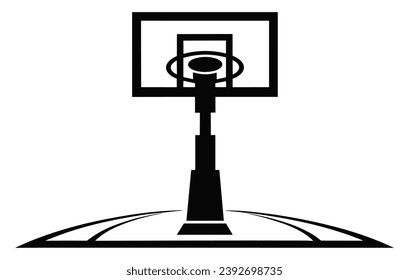 Basketball Court Flat Vector Icon,Basketball court vector black line illustration isolated white
