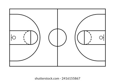 Basketball Court Flat Vector line Icon. Basket ball field playground stadium layout. Basketball court line icon