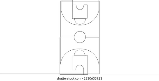 Basketball court floor continuous single line drawing. Basketball field drawn by one line. Vector illustration.