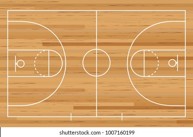 Пол баскетбольной площадки с линией на фоне текстуры дерева. Векторная иллюстрация.