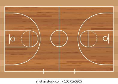 Basketball court floor with line on wood texture background. Vector illustration.