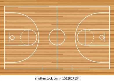 Basketball Court Floor With Line On Wood Texture Background. Vector Illustration.