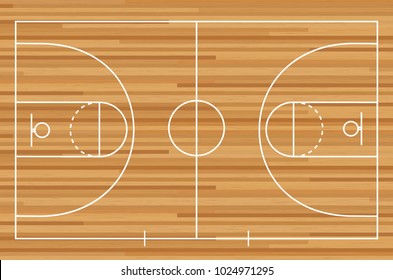 Basketball court floor with line on wood texture background. Vector illustration.