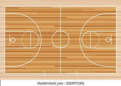 Basketball court floor with line on wood texture background. Vector illustration.