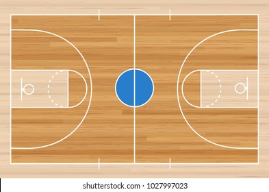 Basketball Court Floor With Line On Wood Texture Background. Vector Illustration.