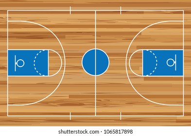 Basketball court floor with line on wood texture background. Vector illustration.