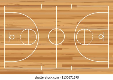 Basketball court floor with line on wood texture background. Vector illustration.