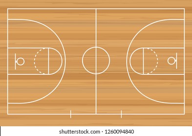 Basketball Court Floor With Line On Wood Texture Background. Vector Illustration.