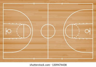 Basketball court floor with line on wood pattern texture background. Basketball field. Vector illustration.