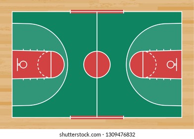 Basketball court floor with line on wood pattern texture background. Basketball field. Vector illustration.