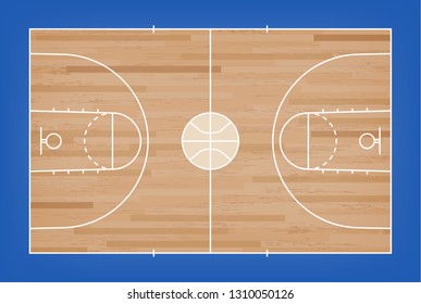 Basketball court floor with line on wood pattern texture background. Basketball field. Vector illustration.