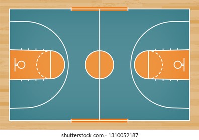Basketball court floor with line on wood pattern texture background. Basketball field. Vector illustration.