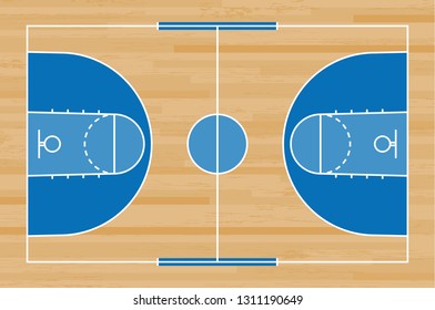 Basketball court floor with line on wood pattern texture background. Basketball field. Vector illustration.