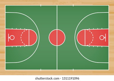 Basketball court floor with line on wood pattern texture background. Basketball field. Vector illustration.