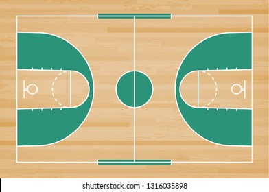 Basketball court floor with line on wood pattern texture background. Basketball field. Vector illustration.