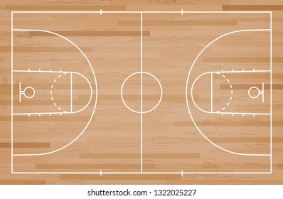 Basketball court floor with line on wood pattern texture background. Basketball field. Vector illustration.