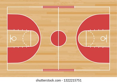 Basketball court floor with line on wood pattern texture background. Basketball field. Vector illustration.