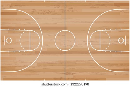 Basketball court floor with line on wood pattern texture background. Basketball field. Vector illustration.