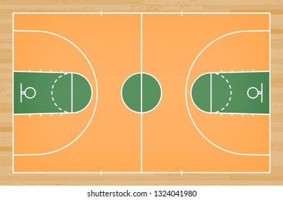 Basketball court floor with line on wood pattern texture background. Basketball field. Vector illustration.