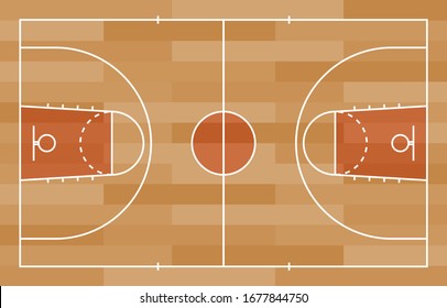 Basketball court floor with line on wood texture background. Vector illustration