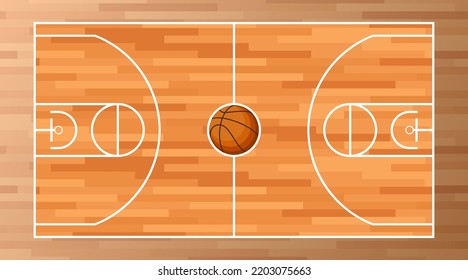 Basketball court floor with line on wood texture background. Vector illustration.