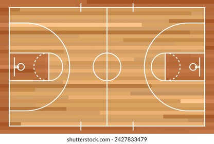 Basketball court floor with line on wood texture background. Vector illustration. Basketball Court Flat Vector Icon.