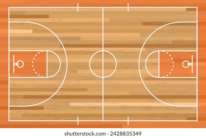 Basketball court floor with line on wood texture background. Vector illustration. Basketball Court Flat Vector Icon.