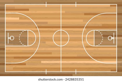 Basketball court floor with line on wood texture background. Vector illustration. Basketball Court Flat Vector Icon.