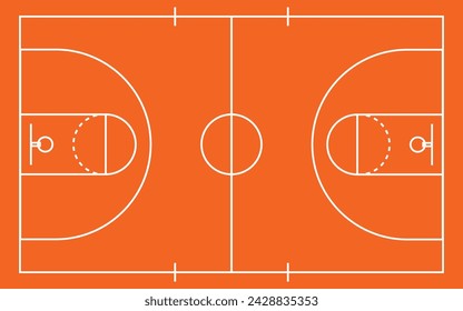 Basketball court floor with line on wood texture background. Vector illustration. Basketball Court Flat Vector Icon.