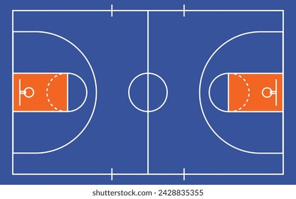 Piso de cancha de baloncesto con línea sobre fondo de textura de madera. Ilustración vectorial. Icono de vector plano de cancha de baloncesto.