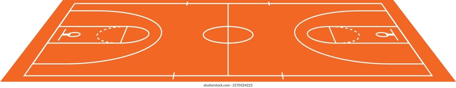 Basketball court floor with line on wood texture background. Vector illustration. Basketball Court Flat Vector Icon.