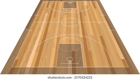 Basketball court floor with line on wood texture background. Vector illustration. Basketball Court Flat Vector Icon.