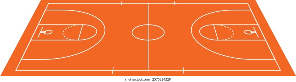 Basketball court floor with line on wood texture background. Vector illustration. Basketball Court Flat Vector Icon.