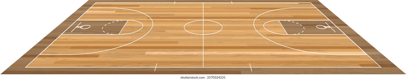 Basketball court floor with line on wood texture background. Vector illustration. Basketball Court Flat Vector Icon.