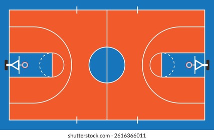 Basketball court floor with line on wood texture background. Vector illustration.