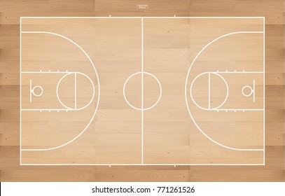 Basketball Court Floor With Line On Wood Texture Background. Vector Illustration.