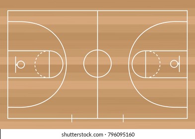 Basketball court floor with line on wood texture background. Vector illustration.
