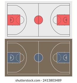 Basketball court floor with line. Top view outline. Vector