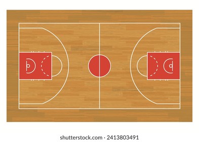 Basketball court floor with line. Top view outline. Vector