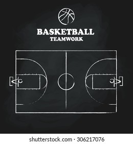 Basketball court floor vintage hand drawn blackboard vector illustration svg