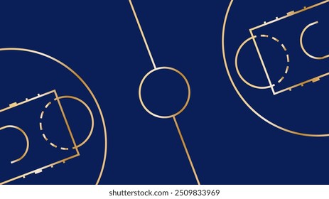 Quadra de basquete com contorno dourado. Linhas de gradiente dourado. fundo vetorial moderno escuro, banner, modelo para aplicativos, web, negócios, jogos, artigos etc.