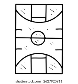 Basketball court. Hand drawn doodle illustration. Ball game floor diagram. Vector line art element.