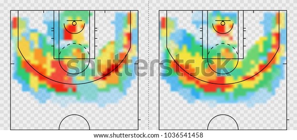 Basketball court with\
heat map. Tactical and strategy sport background. Map of location\
players during the\
game.
