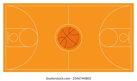 Basketball court layout with a ball icon at the center. Clean, minimalistic design. Can be used for sports graphics, posters or event promotions. Vector illustration
