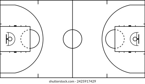 Basketball court line drawn black and white