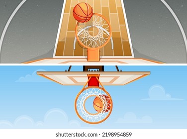 Basketball Court on the street, Top and Bottom View - Stock Vector