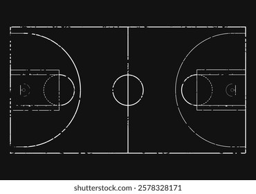 Plano quadra de basquete tabuleiro preto pelo giz, quadra para jogar, jogo de campo com bola, layout do esquema, ilustração vetorial, equipe de arena de esporte de design