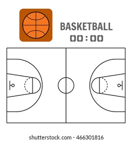 Basketball court and the plan field. Sports ball, flat icon.